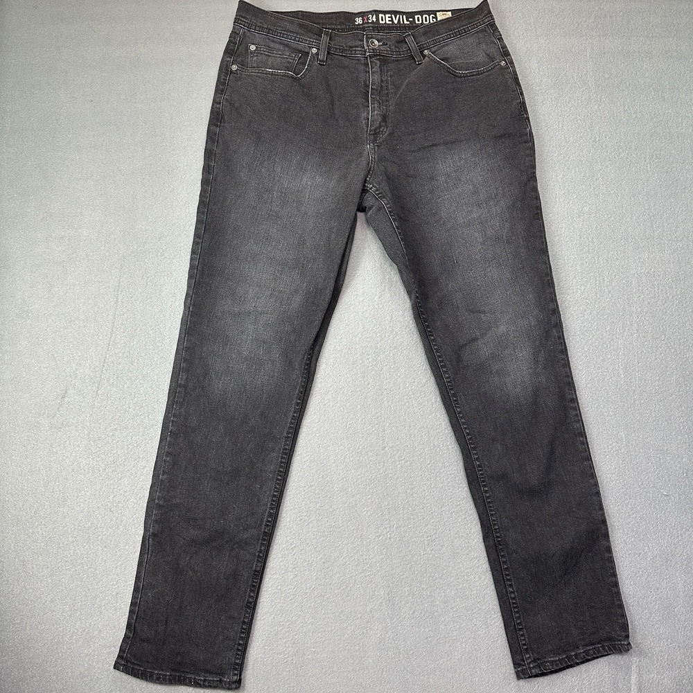 Devil Dog Jeans Mens 36x34 Black Denim Athletic Fit Straight Dungarees Dark Wash